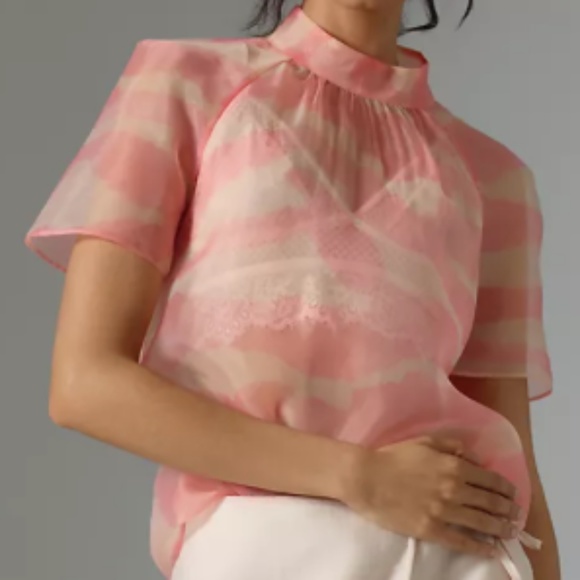 Brand New DANIEL RAINN MOCK-NECK SHORT-SLEEVE BLOUSE - Picture 4 of 16
